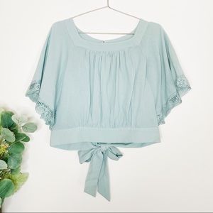 Free People Blue Open Back Tie Waist Top